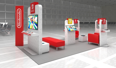 Nintendo Switch On The Go pop-up airport lounges feature opportunities for hands-on time with the Nintendo Switch and Nintendo Switch Lite systems. A visualization of the space at Dulles International Airport in Washington, D.C., open from Feb. 17- March 29, is pictured. (Graphic: Business Wire)
