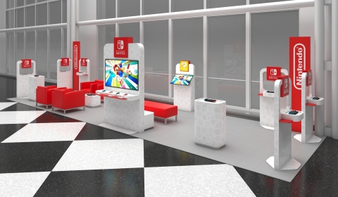 Beginning on Feb. 13, at select major airports across the U.S., Nintendo will be providing Nintendo Switch On The Go pop-up airport lounges featuring Nintendo products. A visualization of the space at O'Hare International Airport in Chicago, open from Feb. 17- March 29, is pictured. (Graphic: Business Wire)