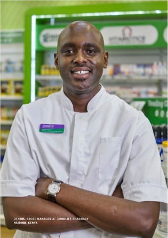 Dennis, Store Manager at GoodLife Pharmacy, one of LeapFrog Investment's portfolio companies Nairobi, Kenya (Photo: Business Wire)