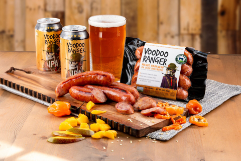 Niman Ranch and New Belgium Brewing have debuted the bold and spicy Voodoo Ranger Mango Habanero IPA Beer Bratwurst, now available in select Whole Foods Markets and specialty grocers across the country. (Photo: Business Wire)