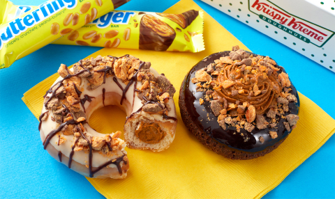 Kreme meets crunch for the first time ever in Krispy Kreme’s two new Butterfinger® doughnuts, available for a limited time beginning Feb. 20. (Photo: Business Wire)