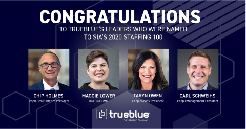 Four TrueBlue leaders were named to SIA's 2020 North America Staffing 100 (Photo: Business Wire)