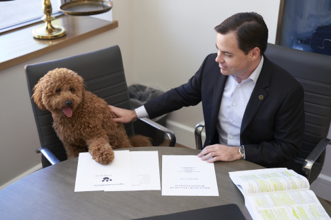 Attorney Robin Merriman and Instafamous puppy @TuckerinPhilly reviewed pet trust to protect his future. (Photo: Business Wire)