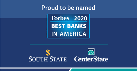 South State Bank and CenterState Bank are proud to be ranked in the top 50 of Forbes' Best Banks in America list. (Photo: Business Wire)