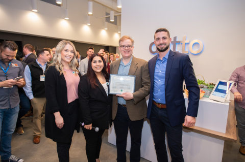 (From left to right) Julia Jech and Stephanie Martinez, Council Executive Assistants to Mayor Christina L. Shea of the City of Irvine, present Tim Weller, CEO of Datto, and Garret LaCava, Regional Vice President of Sales at Datto, with a certificate of recognition at the grand opening of Datto's new Irvine office. (Photo: Business Wire)