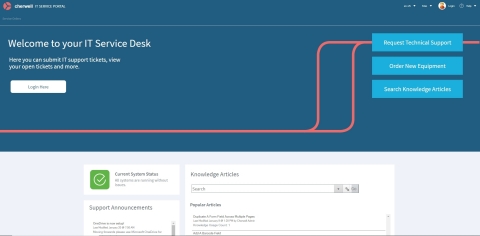 The new Cherwell Service Management 10.0 Enhanced Self Service Portal provides organizations a way for end-users to easily report issues, request new equipment, or search through knowledge articles (Photo: Business Wire)