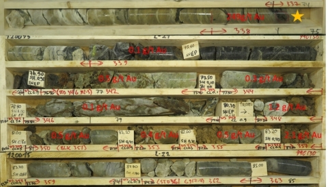 Figure 3. High grade intercept within 10m mineralised fault zone (Photo: Business Wire)