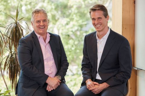 Pictured are Bob Easton, chairman of Accenture in Australia and New Zealand (left) with Dr. Andrew Charlton, founder and director at AlphaBeta Advisors (Photo: Business Wire)