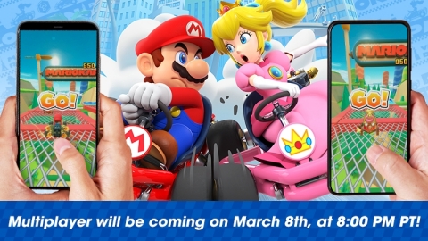 Mario Kart Tour, Nintendo’s first-ever Mario Kart game for iOS and Android devices, launches its new, real-time multiplayer mode worldwide on March 8 at 8 p.m. PT. (Graphic: Business Wire)