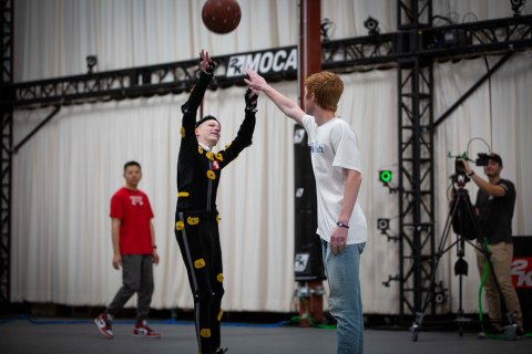 Make-A-Wish kid William Floyd gets his jump shot captured wearing a mocap suit for NBA 2K20. (Photo: Business Wire)