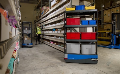 6 River Systems announced major enhancements to its wall-to-wall fulfillment solution, including upgrades to its collaborative mobile robot, Chuck. (Photo: Business Wire)