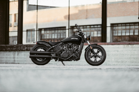 The Scout Bobber Sixty maintains the stripped-down styling of the Scout Bobber, including chopped fenders and a confident riding position, while adding several cues that give the model a look of its own. The Scout Bobber Sixty features a blacked-out engine, a modern tank badge, perch mount mirrors, stripped down headlight, an all-black seat, and all new five-spoke all black wheels. (Photo: Business Wire)