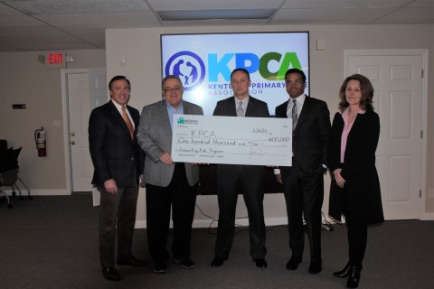 Molina Healthcare presents $100,000 donation to support Kentucky Primary Care Association's "Connecting Kids to Coverage" program. From left to right, Michael Easterday of Molina Healthcare; David Bolt, chief operating officer of Kentucky Primary Care Association; Jack Miniard, Clover Fork Clinic; Dwayne Sansone of Molina Healthcare and Rachael FitzGerald, chief development officer of Kentucky Primary Care Association. (Photo: Business Wire)