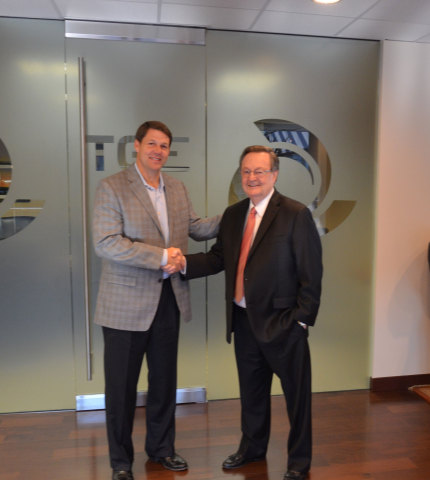 Congressman Jodey Arrington (R-TX), left, represents Texas’s 19th congressional district, which includes Scurry County, the Flatland Solar project location; he is with John Billingsley, Chairman and CEO of Tri Global Energy. (Photo: Business Wire)