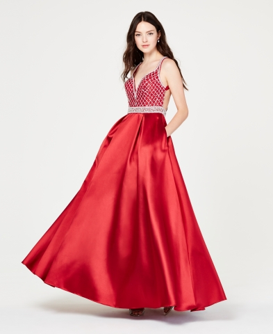 macys long red dress