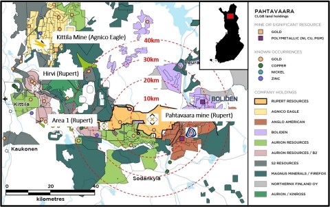 Figure 1. The Hirvi Project is a known gold occurrence with limited historical drilling located in close proximity to the two permitted mills in the region - 53km north west of Rupert’s Pahtavaara mine and 19km south of the Kittilä mine operated by Agnico Eagle Mines (Photo: Business Wire)