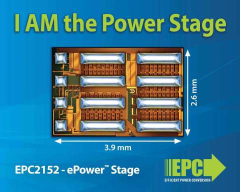 The EPC2152 is a single-chip driver plus eGaN® FET half-bridge power stage using EPC’s proprietary GaN IC technology. (Graphic: Business Wire)