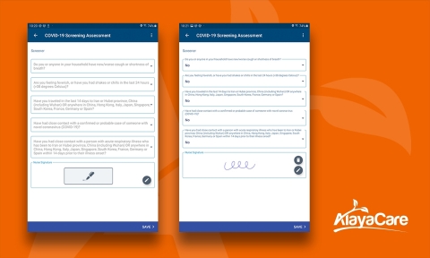 AlayaCare announced today that it has released a COVID-19 screener as part of its home care mobile platform. In following government and health officials’ recommendation to keep individuals healthy and safe in their home, the application gives front-line workers an electronic tool that they can use to assess risk before they provide home and community-based services to elderly and patients who are most vulnerable. (Photo: Business Wire)