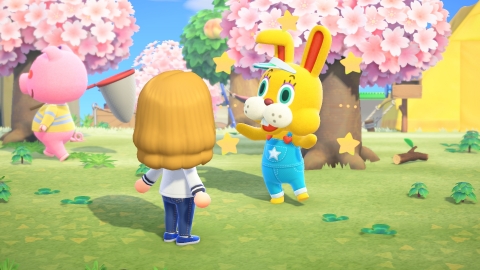 Just in time for the season, the bright Zipper T Bunny has begun visiting islands for a limited time in the Animal Crossing: New Horizons Bunny Day Event. (Photo: Business Wire)