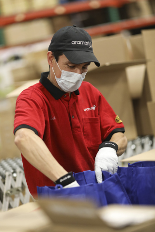 Aramark team members assembling thousands of packages for “NYC Healthcare Heroes” in New Jersey facility (Photo: Business Wire)