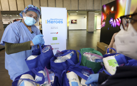 Each bag contains shelf-stable food, household cleaning and personal care products, as well as over-the-counter medicine for our healthcare heroes (Photo: Business Wire)