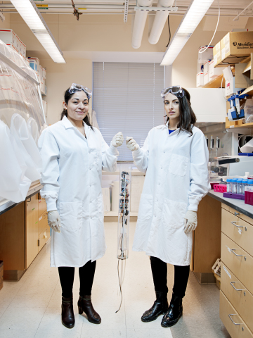 Biobot Analytics' founders: Mariana Matus (L) and Newsha Ghaeli (R). photo credit: Webb Chappell for the Boston Globe