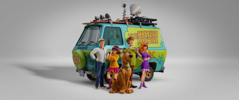 (L-R) Fred voiced by ZAC EFRON, Velma voiced by GINA RODRIGUEZ, Scooby-Doo voiced by FRANK WELKER, Shaggy voiced by WILL FORTE and Daphne voiced by AMANDA SEYFRIED in the new animated adventure “SCOOB!” from Warner Bros. Pictures and Warner Animation Group. (Courtesy of Warner Bros. Pictures)