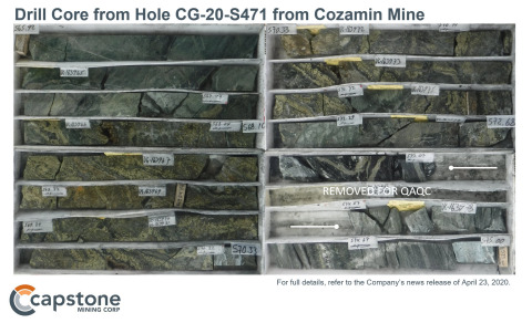 Figure 3 - Figure 3 – Image of Drill Core from Hole CG-20-S471 (7.58% Cu; 113.1 g/t Ag, TW 5.1m). For full details, refer to Capstone's news release of April 23, 2020. (Graphic: Business Wire)