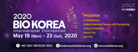 BIO KOREA 2020 se tiendra sous la forme d'une convention en ligne du 18 mai à 9 h 00 au 23 mai à 18 h 00. Considérant la santé et la sécurité de ses participants et la prévention de toute nouvelle diffusion du coronavirus (COVID-19) comme étant de la plus haute importance et prioritaire par rapport à tout le reste, le comité organisateur de BIO KOREA a pris ses dernières mesures pour réaliser une numérisation complète de l’événement. Sous le thème principal « Un nouveau paradigme à l'ère de la science des données », BIO KOREA 2020 se tiendra sous la forme d’une convention en ligne, en maintenant ses 5 principaux programmes constitués d'une conférence, d'un forum commercial, d'une exposition, d'un salon d’investissement et d'une foire aux emplois. Vous pouvez participer sur le site Web officiel de BIO KOREA 2020 : www.biokorea.org. (Graphique : Business Wire)