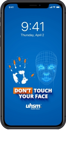 Experts say that we touch our face 23 times per hour and check our phones every 12 minutes. UHSM is launching an iPhone and Android wallpaper campaign that makes it easy and fun to remind us all … #DONTTOUCHYOURFACE! The free phone wallpapers can be downloaded at UHSM.com/C19. And, just added, UHSM has released custom Zoom and Microsoft Teams backgrounds that share this same important message: If you don’t touch your face, the risk of obtaining COVID-19 drops dramatically. (Photo: Business Wire)