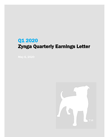 ZYNGA ANNOUNCES FIRST QUARTER 2020 FINANCIAL RESULTS