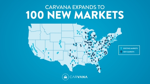 Carvana launches 100 markets across 24 states, bringing The New Way to Buy a Car™ to even more customers with as-soon-as-next-day touchless home delivery. (Graphic: Business Wire)