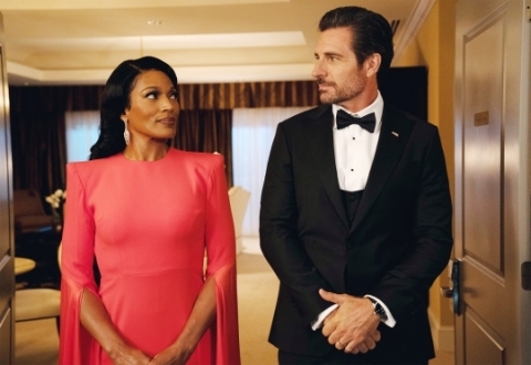 From L-R- First Lady ‘Victoria Franklin,’ played by Kron Moore and ‘President Hunter Franklin,’ played by Ed Quinn star in “Tyler Perry’s The Oval” on BET (Photo: Business Wire)