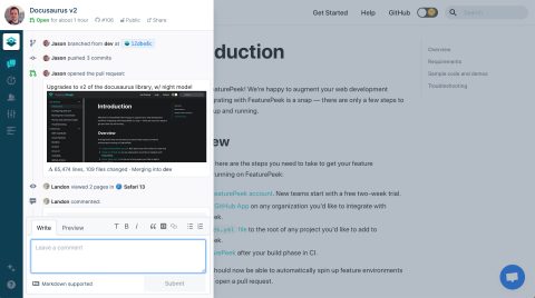 original FeaturePeek’s drawer sits on top of deployment previews and adds powerful tools like comments, screenshots and more. (Graphic: Business Wire)