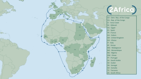 Map of 2Africa landing countries. (Photo: Business Wire)