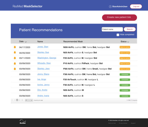 ResMed MaskSelector - HME portal, patient request dashboard (Photo: Business Wire)