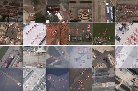 Example of the real and synthetic datasets present in RarePlanes. The top two rows feature the real Maxar WorldView-3 satellite imagery and the bottom two rows show the AI.Reverie synthetic data. The dataset features variable weather conditions, biomes, and ground surface types. (Photo: Business Wire)