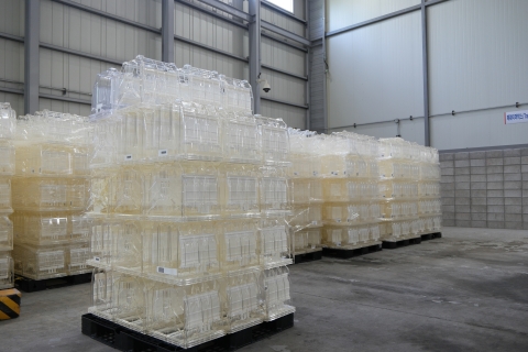 Samsung's plastic wafer boxes waiting to be recycled. (Photo: Business Wire)