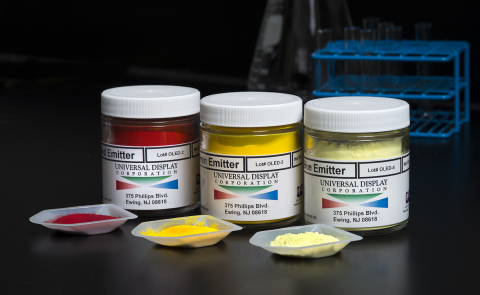 Universal Display Corporation's proprietary phosphorescent OLED emitter materials, exclusively made by PPG. (Photo: Business Wire)