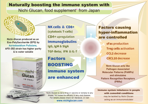 Mechanisms of immune balancing potentials by Nichi Glucan from Japan, that make it worth a clinical study in Covid-19 (Graphic: Business Wire)