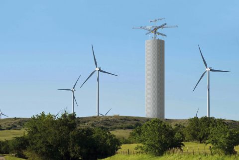Energy Vault Tower in wind farm. ©Energy Vault All Rights Reserved. (Photo: Business Wire)