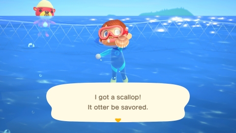 While swimming in Animal Crossing: New Horizons, players might meet someone new, like the friendly visitor Pascal who seems to love scallops. (Photo: Business Wire)