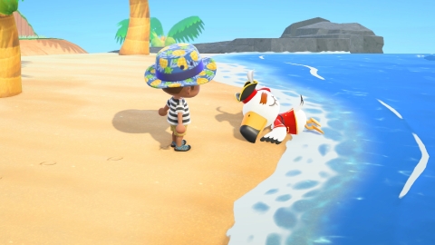 In Animal Crossing: New Horizons, a familiar character will occasionally wash up on shore, but sporting slightly different, pirate-like clothing. (Photo: Business Wire)
