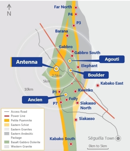 Seguela deposits and satellite targets (Graphic: Business Wire)