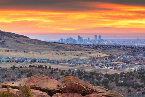 View of downtown Denver from the Red Rocks Amphitheater, where Dr. David Mayer, Patient Safety Movement Foundation CEO, will begin a 24 mile trek to Coors Field early Sunday morning as part of Dave's Virtual Walk Across America for Healthcare Safety. (Photo: Business Wire)