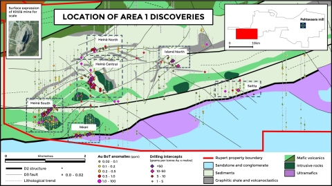 Figure 1. New discoveries and base of till anomalies at Area 1 (Graphic: Business Wire)