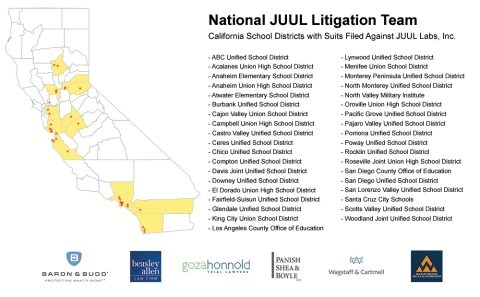 California School Districts with Suits Filed Against JUUL Labs, Inc. (Photo: Business Wire)