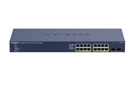 GS716TP 180W PoE budget across 16-port Gigabit Ethernet PoE+ Smart Managed Pro Switch with 2 SFP Ports (Photo: Business Wire)