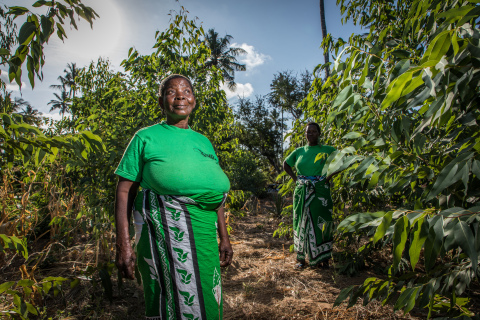 A Komaza farmer proudly shows her young trees in Ganze, Kenya. (Photo: Business Wire)