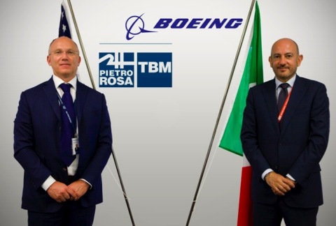 Left to right: Mauro Fioretti (Pietro Rosa TBM President CEO),  Antonio De Palmas (Boeing Italy President) (Photo: Business Wire)